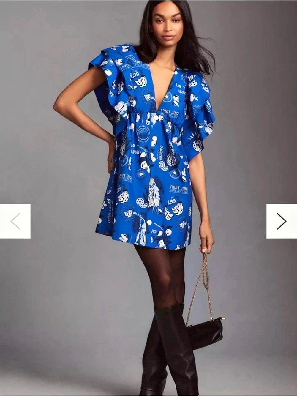 Farm Rio Blue Banana Grapes Sleeveless Mini Dress Mini Dress, Blue & White